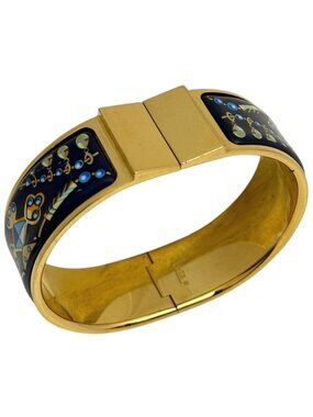 Hermes Enamel GM Location Cloisonne Bangle Gold Plated Blue Bracelet